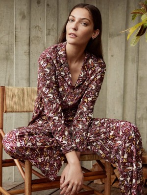 Calida African Dreams Pyjama Buttoned Sovkläder Dam Kungsblått Röda | YXKU52371