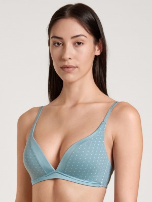 Calida Cate Print Triangle Soft Bra With Cup Underkläder Dam Blå | KBAE26714