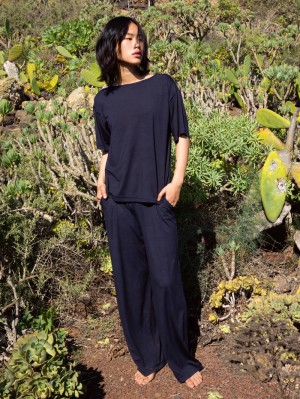 Calida Dsw Balancing Shirt Short Sleeve Deepsleepwear Dam Mörkblå | WUNG79806