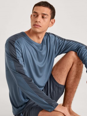 Calida Dsw Cooling Shirt Long-sleeve Deepsleepwear Herr Indigo | UZOL02451
