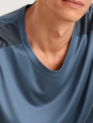 Calida Dsw Cooling Shirt Short Sleeve Deepsleepwear Herr Indigo | FASN80932