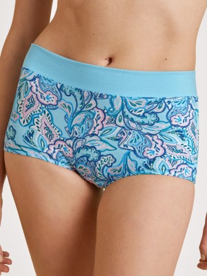 Calida Elastic Trend Shorty Regular Cut Yoga Dam Blå | HLJN89526
