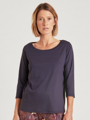 Calida Favourites Butterfly 3/4 Shirt Loungewear Dam Nightshade | VLEB28534
