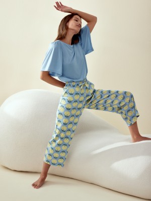 Calida Favourites Paisley 7/8 Pants Summer Oufits Dam Blå | ZEJV27698