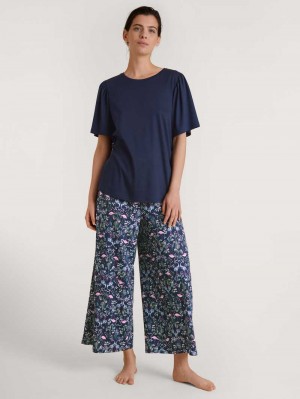 Calida Flamingo Dreams 7/8 Pyjama Summer Oufits Dam Mörkblå | FXGN25086