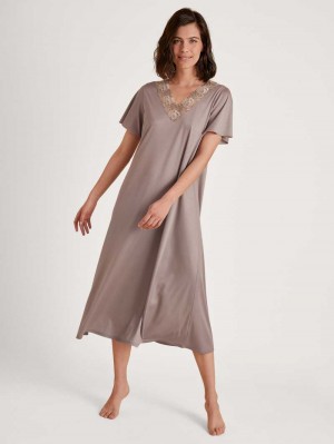 Calida Glamorous Nights Sleepshirt, Length 120 Cm Loungewear Dam Etherea Taupe | TBPE18640