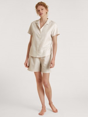 Calida Linen Nights Short Pyjama Summer Oufits Dam Etherea Taupe | DGKL97064