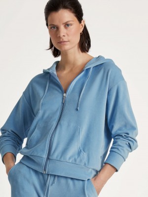 Calida Lounge Velours Jacket Loungewear Dam Endless Sky | QOTD46108
