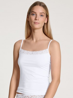 Calida Natural Comfort Lace Spaghetti Top Underkläder Dam Weiss | MUWB57162