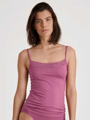 Calida Natural Comfort Lace Spaghetti Top Underkläder Dam Röda | AEKF30728