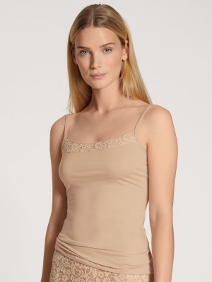 Calida Natural Comfort Lace Spaghetti Top Underkläder Dam Rosa | KBNS39275