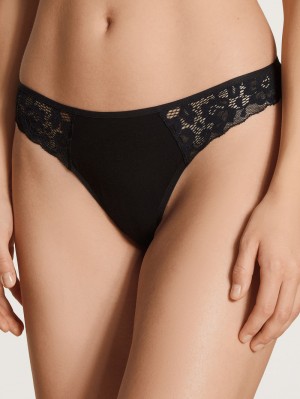 Calida Natural Comfort Lace String Underkläder Dam Schwarz | CWSN98356