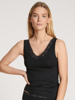 Calida Natural Comfort Lace Tank Top Underkläder Dam Schwarz | YHNV65712