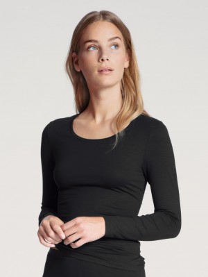Calida Natural Comfort Shirt Long Sleeve Underkläder Dam Schwarz | DYFK79601