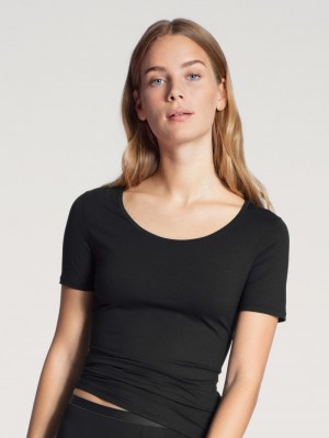 Calida Natural Comfort Shirt Shortsleeve Summer Oufits Dam Schwarz | VGDH82651