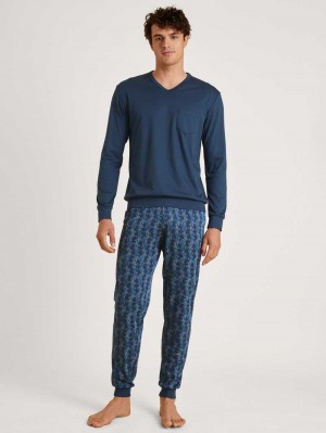 Calida Relax Choice 2 Pyjama With Cuff Sovkläder Herr Blå | XLHK97382