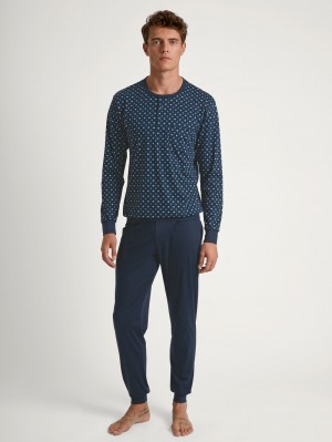 Calida Relax Choice 3 Pyjama With Cuff Sovkläder Herr Blå | TGHW03196