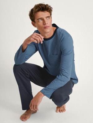 Calida Relax Essentials Pyjama Sovkläder Herr Blå | JIOW05782