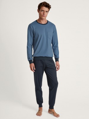 Calida Relax Essentials Pyjama With Cuff Sovkläder Herr Blå | MJYV38257