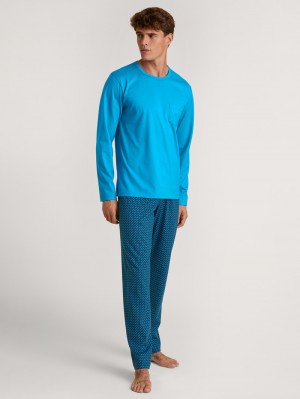 Calida Relax Imprint 1 Pyjama Sovkläder Herr Blå | UYOJ47196