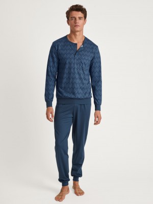 Calida Relax Imprint 2 Pyjama With Cuff Sovkläder Herr Blå | TVCZ47829