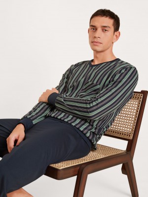 Calida Relax Imprint 2 Pyjama With Cuff Sovkläder Herr Blå | JRTM12980