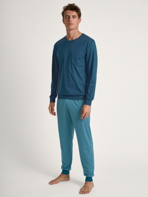 Calida Relax Imprint 3 Pyjama With Cuff Sovkläder Herr Blå | OPBH13564