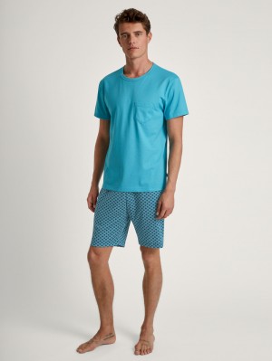 Calida Relax Imprint 3 Short Pyjama Sovkläder Herr Blå | CUWM31582