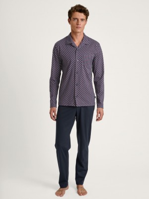 Calida Relax Imprint Pyjama Buttoned Sovkläder Herr Röda | TRCM50469
