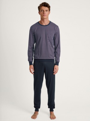 Calida Relax Imprint Pyjama With Cuff Sovkläder Herr Röda | YQVU25741