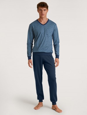 Calida Relax Streamline 2 Pyjama With Cuff Sovkläder Herr Blå | ANFG38794