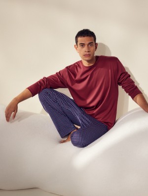 Calida Relax Streamline 5 Pyjama Sovkläder Herr Röda | PFQV75260