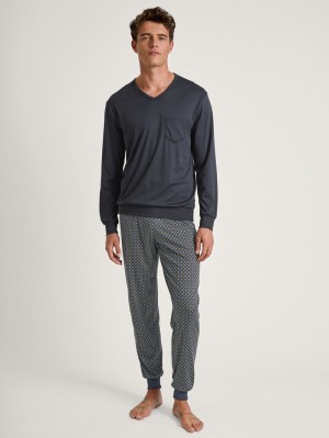 Calida Relax Swiss Edition Pyjama With Cuff Sovkläder Herr Anthrazit | SLWG64315