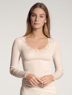 Calida Richesse Lace Shirt Long Sleeve Underkläder Dam Ljus | WTOB85032
