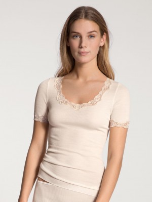 Calida Richesse Lace Shirt Short Sleeve Underkläder Dam Ljus | EYND19753