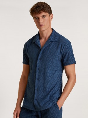 Calida Rmx Lounge Holiday Short Shirt With Button Facing Loungewear Herr Blå | LWPG02385