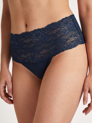 Calida Sensual Secrets High-waisted Briefs With Lace Waistband Underkläder Dam Blå | KLTH67580