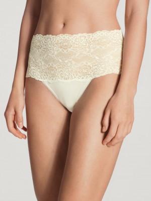 Calida Sensual Secrets High-waisted Briefs With Lace Waistband Underkläder Dam Alabaster Crème | QZRK98462