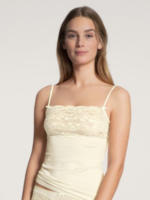 Calida Sensual Secrets Spaghetti Strap Top With Lace Underkläder Dam Alabaster Crème | DZLW92468