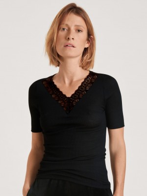 Calida Silky Wool Glam Shirt Short Sleeve Underkläder Dam Ws Schwarz | UOYF81970