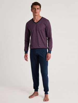 Calida Special Pyjama With Cuff Sovkläder Herr Blå | UQJW95317