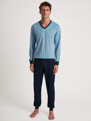 Calida Special Pyjama With Cuff Sovkläder Herr Blå | WVRT84259