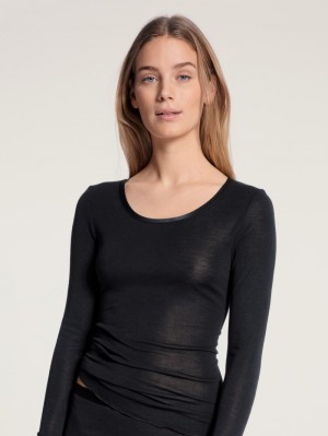 Calida True Confidence Shirt Long Sleeve Underkläder Dam Ws Schwarz | UWTG48703