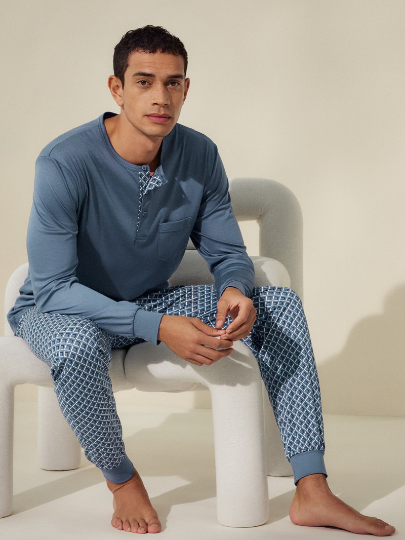 Calida Relax Superlight Pyjama With Cuff Sovkläder Herr Indigo | ABUV74019