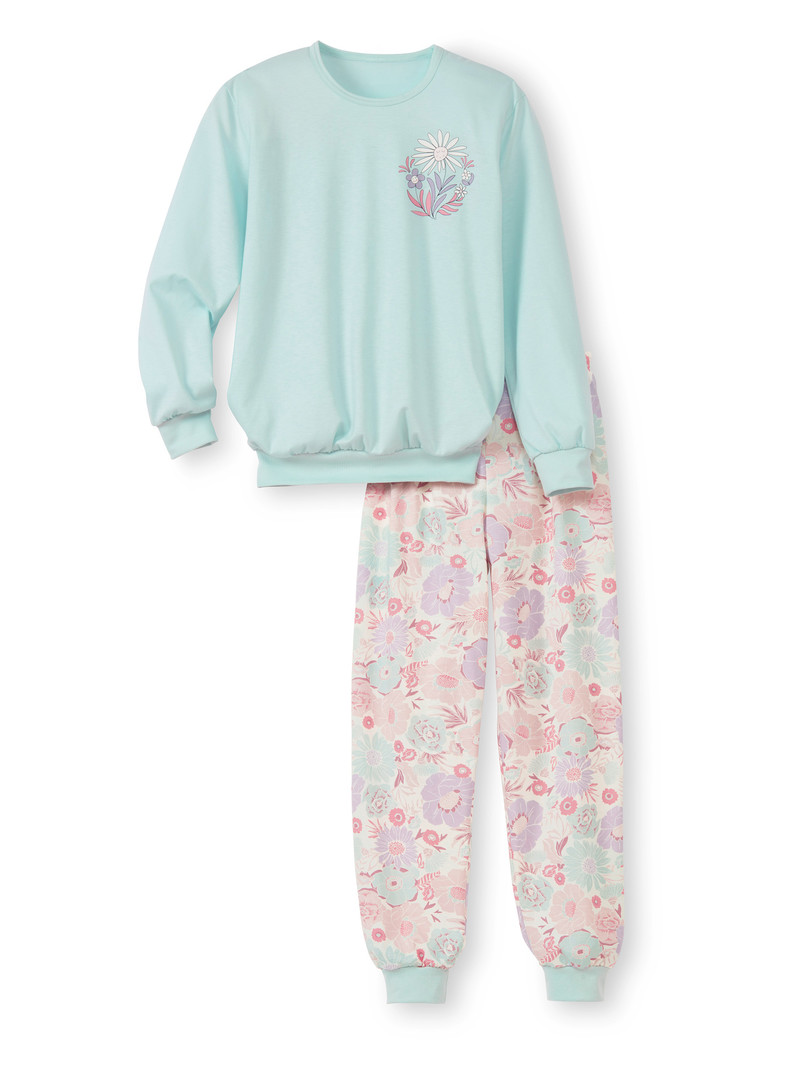 Calida Kids Flowers Pyjama With Cuff Pyjama Barn Blå | BAIF60783