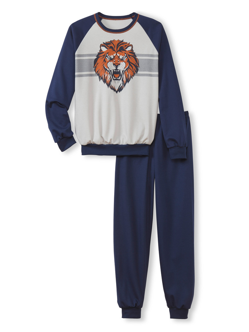 Calida Kids Lion Pyjama With Cuff Pyjama Barn Blå | OVCT41605