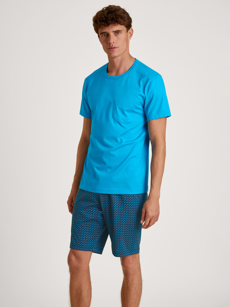Calida Relax Imprint 1 Short Pyjama Sovkläder Herr Blå | HCDG76859