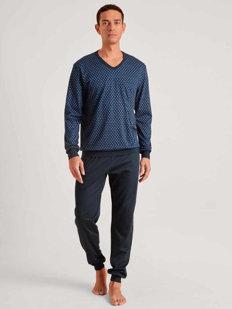 Calida Relax Swiss Edition Pyjama With Cuff Sovkläder Herr Blå | KGQL92378