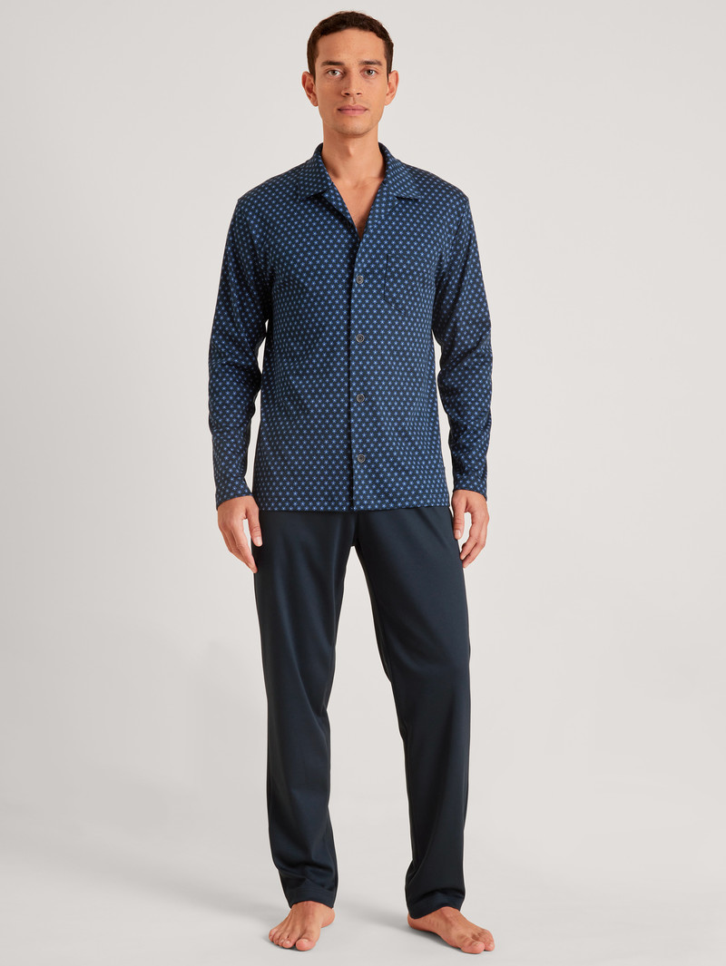 Calida Relax Swiss Edition Pyjama Buttoned Sovkläder Herr Blå | QBWU90254