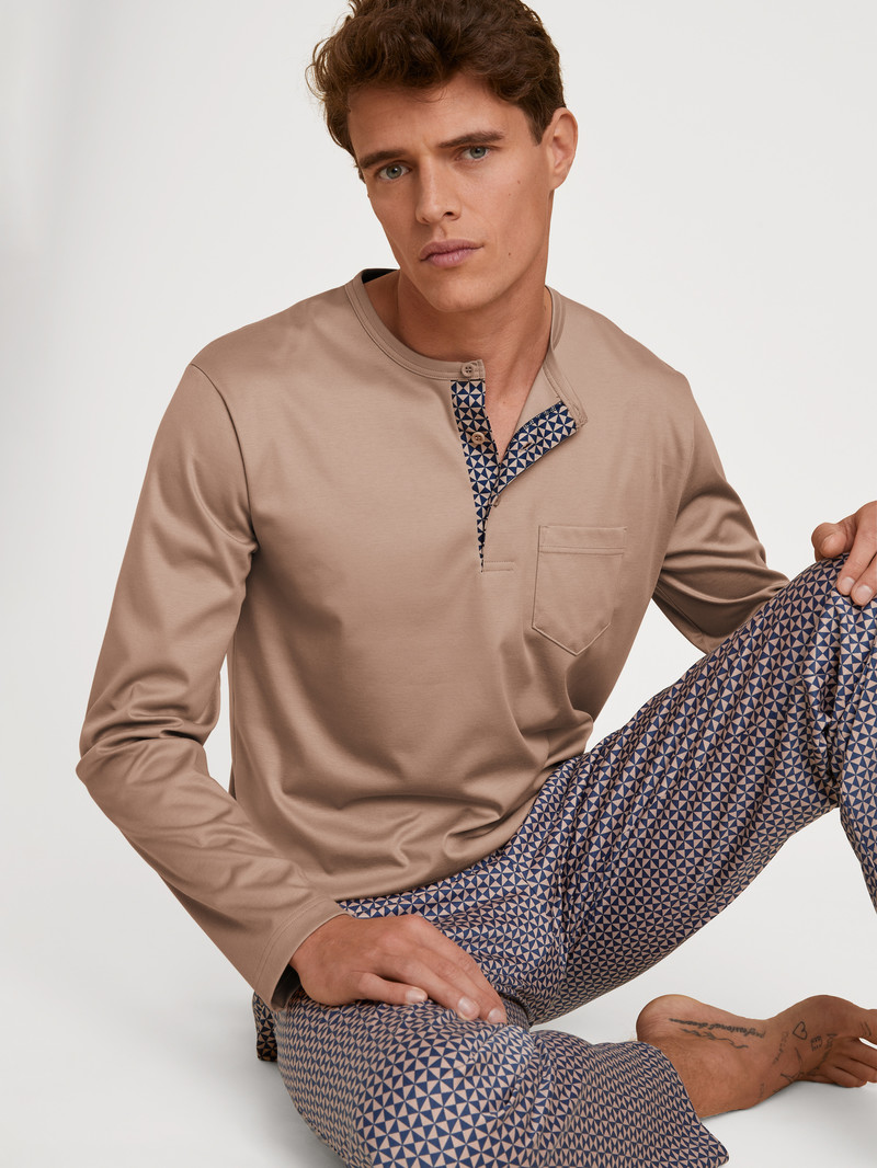 Calida Relax Selected 3 Pyjama Sovkläder Herr Warm Sands | MXHK95172
